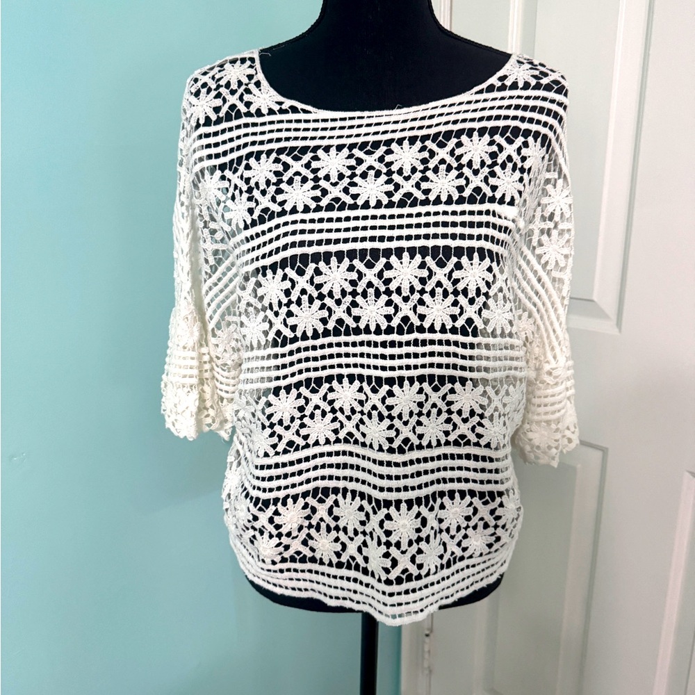 NWT Anthropologie Blue Tassel Crochet Top Size XS